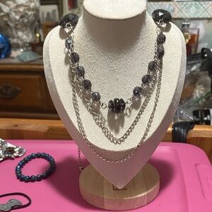 Elegant Silver and Black Beaded Necklace